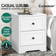 (Hampus - 2 Drawers(White)) ELFORDSON Bedside Table Retro Wooden Nightstand Vintage Storage Side Cabinet