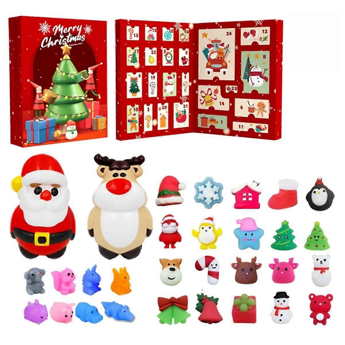 Calendrier De L'Avent 2025 24PCS Mochi Squishies - Jouets Anti-Stress Pour Enfants, Compte à Rebours Noël Avec Surprises