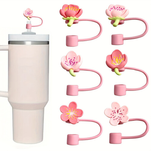 6 Pack Silicone Straw Caps Decorative Accessaries Flower Straw 1