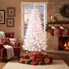 6FT/180CM White Pre-Lit Fiber Optic Christmas Tree with Colourful LED Lights