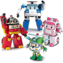 SBSG Robocar Poli 4 Pack Poli + Amber + Roy + Helly Transforming Robot Toys, 4" Transformable Action