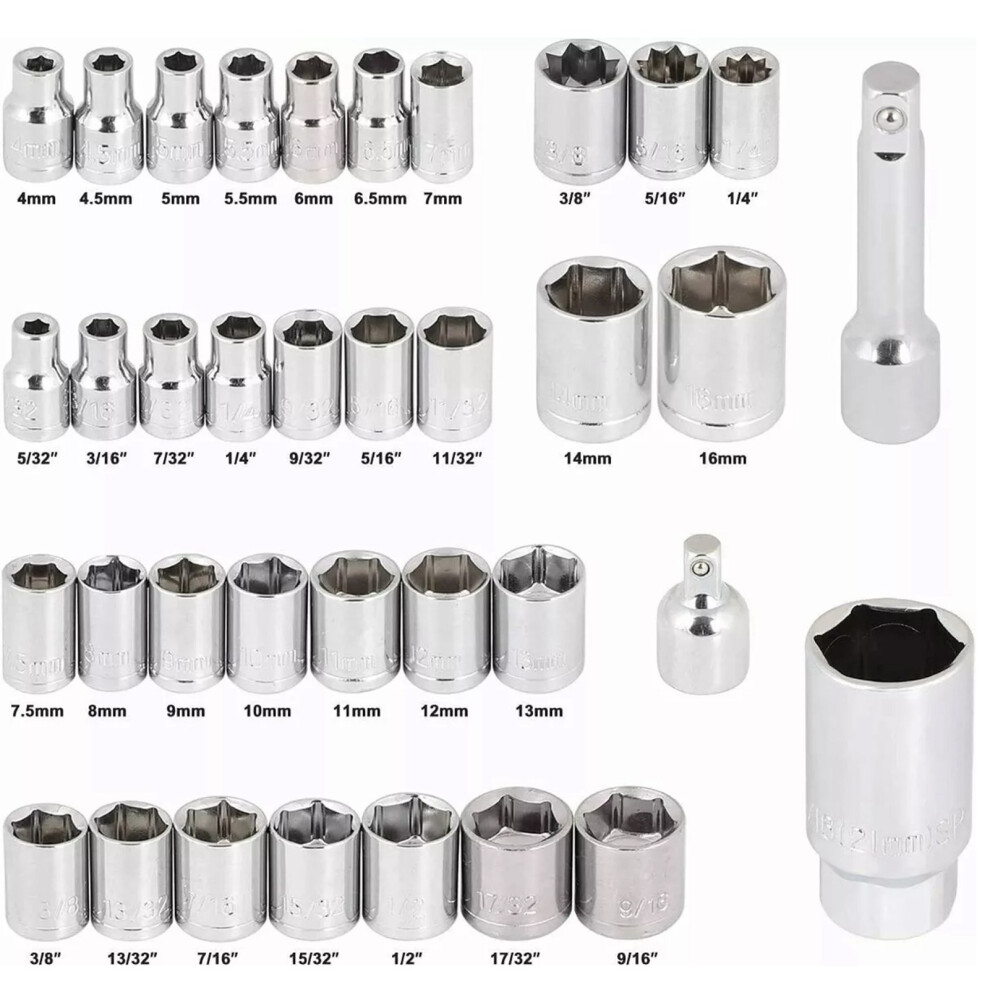 40-Piece Carbon Steel Ratchet Wrench & Socket Set With Extenders In Toolbox 9341353818081