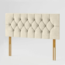(King Cream) 5ft Plush Velvet Padded Chesterfield Headboard Bed