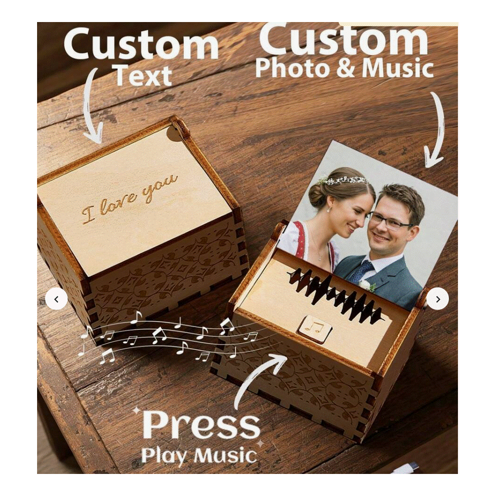 Personalized Wooden Music Box with Photo & Message | Custom Laser-Engraved Keepsake Gift