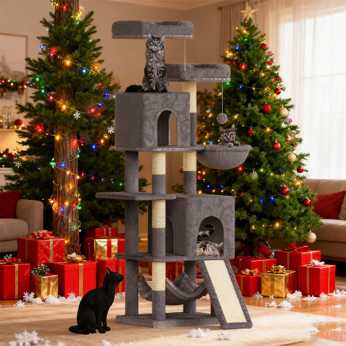 (Dark Grey) 158cm Cat Tree Multi Level Cat Scratching Post Kitten Scratching Post Climbing Activity Centre