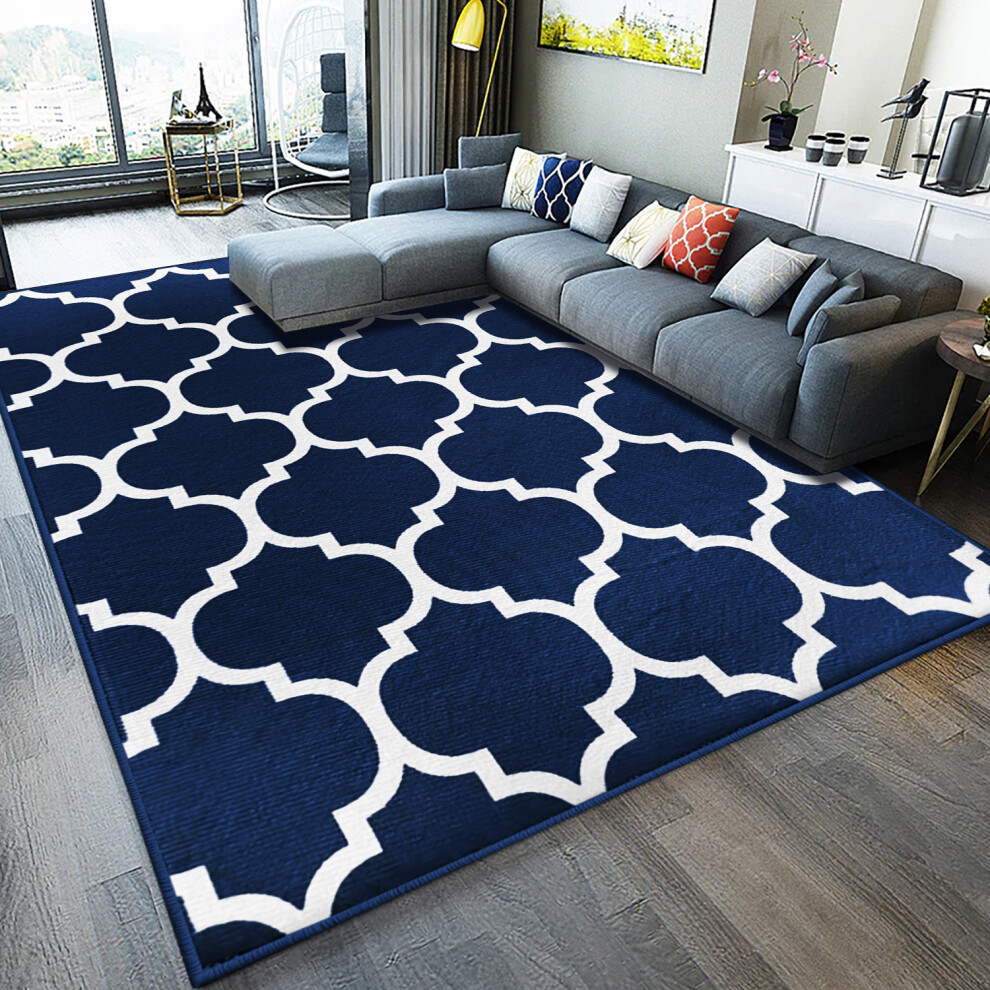 (200 x 290 cm (6 ft 5 in x 9 ft 5in), Ava Blue Navy) Non Slip Modern Rugs Living Room Area Rugs Runner & Door Mats-image-OPC-PCYDXKS-NEW