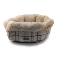 (Small) HugglePets Donut Plush Oval Dog Bed Check & Stone