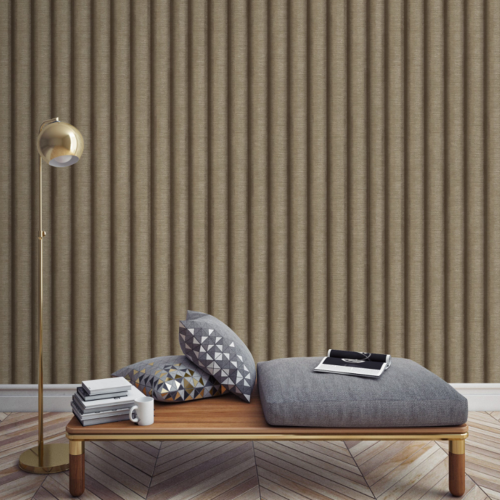 Grandeco Brown Bronze Stripe Wallpaper Metallic Textured Thick Vinyl