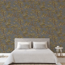 Charcoal Floral Wallpaper Acer Tree Leaves Textured Vinyl