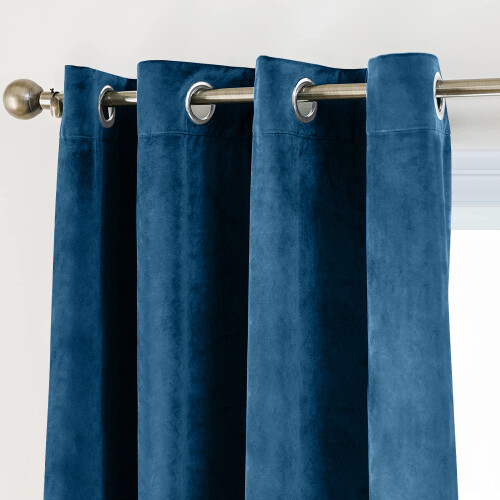 (Navy Velvet) 90" width 90" drop - Velvet Curtains Ring top Eyelet Ready Made Lined Pair Panel Crushed 1