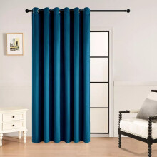 (Blue, 66" x 84" (168cm x 213cm)_Single Panel) 100% Blackout Curtains Crushed Velvet & Linen Curtains Pair with Tie Backs