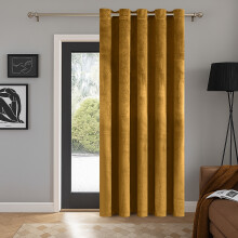 (Ochre Yellow, 66" x 84" (168cm x 213cm)_Single Panel) 100% Blackout Curtains Crushed Velvet & Linen Curtains Pair with Tie Backs