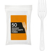 ECONX Reusable Plastic Forks Clear Fork 18cm Disposable Cutlery For BBQ Parties Catering Events Pack of 50