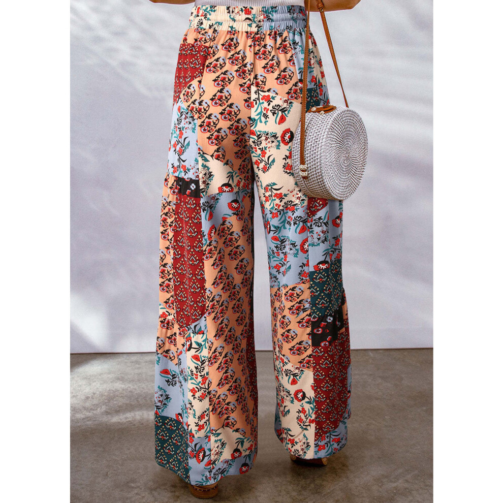 Printed Purple Wide Leg Pants XL High Waist Drawstring Plus Size-image-OPC-PM2DCBX-NEW