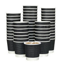 ECONX 4oz Kraft Paper Coffee Cups Black Triple Walled Disposable Insulated Paper Coffee Cups For Hot & Cold Drinks x 200pk