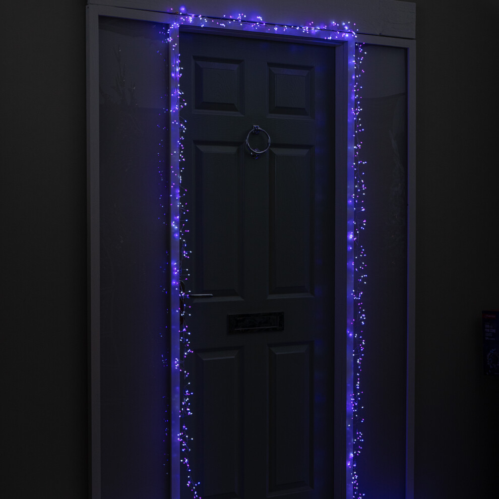 Premier 5.5M 800 Led Ultrabrights Christmas Door Cluster Lights With Timer In Blue, Purple & White On Silver Wire Blue,White,Silver