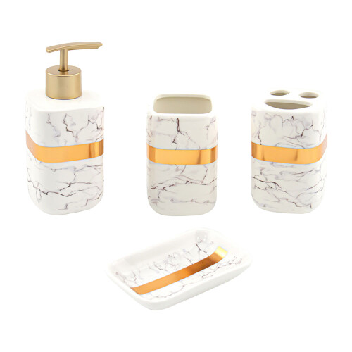 SQ Professional (Gold ) Durane Marbled Bathroom Set 4Pcs