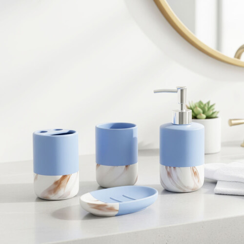 SQ Professional (Blue ) Durane Marbled Bathroom Set 4Pcs 1