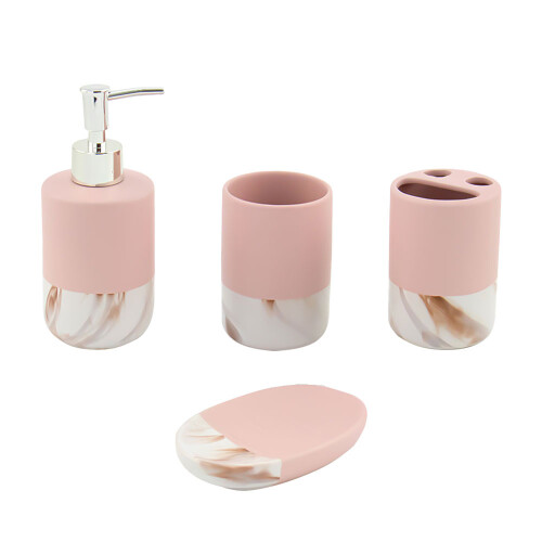 SQ Professional (Pink ) Durane Marbled Bathroom Set 4Pcs