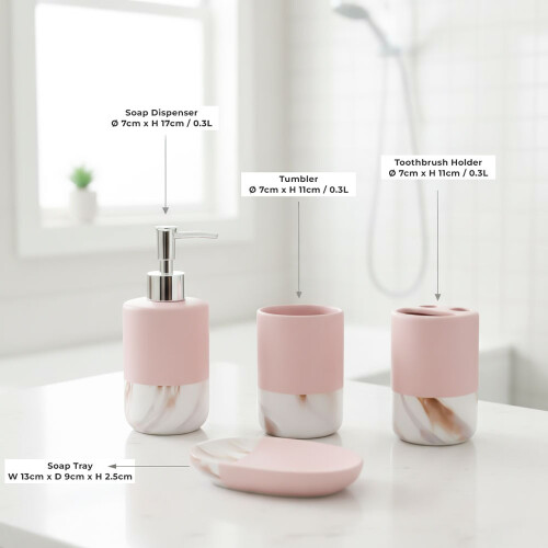 SQ Professional (Pink ) Durane Marbled Bathroom Set 4Pcs 2