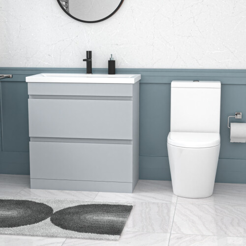 NES Home Nes Home 800mm Matte Grey Handleless Drawers Basin Vanity Close Coupled Toilet 1