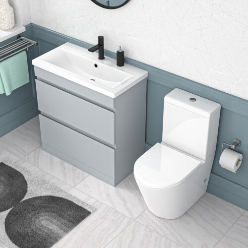NES Home Nes Home 800mm Matte Grey Handleless Drawers Basin Vanity Close Coupled Toilet 2