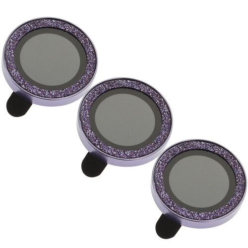 3Pcs Scratch-Resistant Purple Camera Lens Protector with Rhinestones