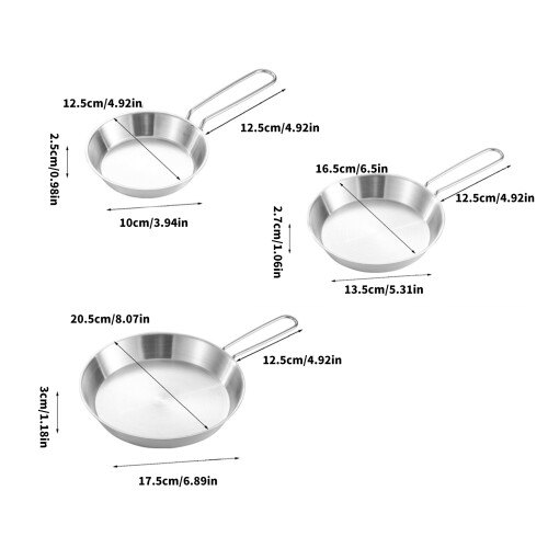 3Pcs Camping Frying Pans Convenient Folding Handle Stainless 2