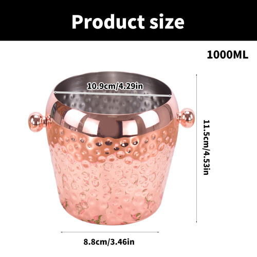 Wide Mouth Wine Bucket Beverage Tub Hammer Pattern Stainsless 2