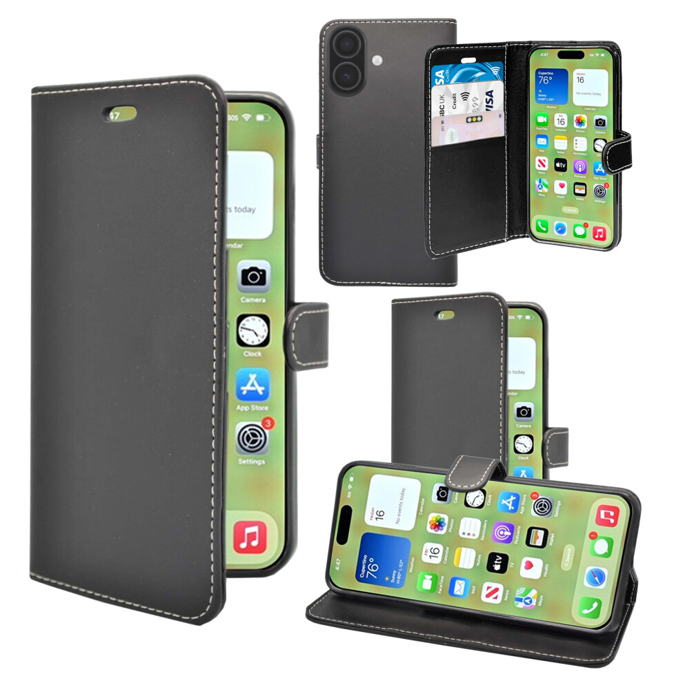 (Black) For Apple Iphone 17 Wallet Flip Pu Leather Card Slot Pouch Case Black 3478794766254