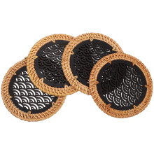 4Stk Untersetzer Holz Getränkebecher Matte Rattan Topfuntersetzer