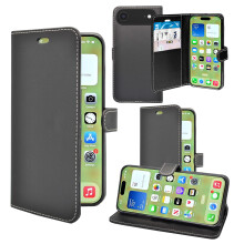 (Black) For Apple iPhone 17 Air Wallet Flip PU Leather Card Slot Pouch Case