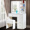 White Vanity Desk LED Sliding Mirror Drawers Stool 3