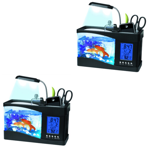 2Stück USB LCD Aquarium LED Leuchte Mit Uhr/Stifthalter 2