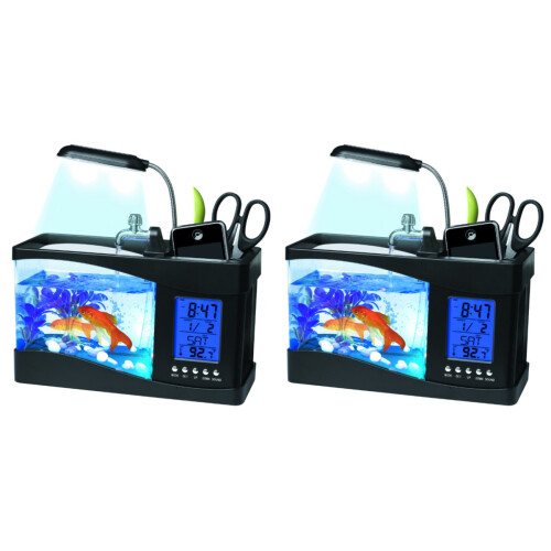 2Stück USB LCD Aquarium LED Leuchte Mit Uhr/Stifthalter 1