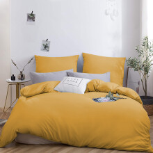 (Mustard / Yellow, Double) Plain Duvet Cover 3pc Reversible Microfiber Quilt Cover - Single, Double & King Bed Sizes