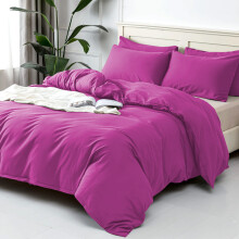 (Purple, Single) Plain Duvet Cover 3pc Reversible Microfiber Quilt Cover - Single, Double & King Bed Sizes