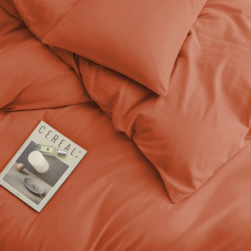 (Rust, King) Plain Duvet Cover 3pc Reversible Microfiber Quilt Cover - Single, Double & King Bed Sizes 1