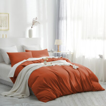(Rust, King) Plain Duvet Cover 3pc Reversible Microfiber Quilt Cover - Single, Double & King Bed Sizes