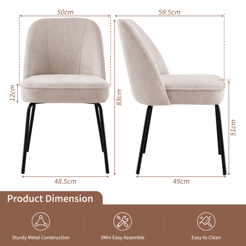 (BEIGE, 2pcs) Chunky Weave Fabric Upholstered Dining Chair 1