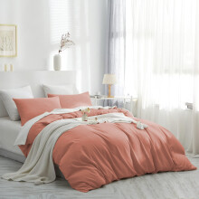 (Peach, King) Plain Duvet Cover 3pc Reversible Microfiber Quilt Cover - Single, Double & King Bed Sizes