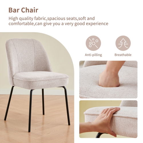 (BEIGE, 2pcs) Chunky Weave Fabric Upholstered Dining Chair 2