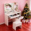 Wood Dressing Makeup Table Stool Set LED mirror 1