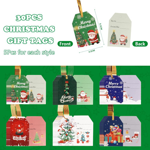 30Pcs Christmas Drawstring Gift Bags Assorted Sizes & Designs with Tag 1