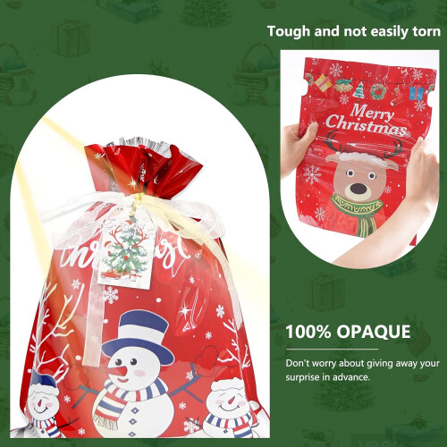 30Pcs Christmas Drawstring Gift Bags Assorted Sizes & Designs with Tag 2