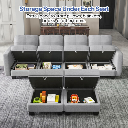 4 Seater Single Sofa Set, Fabric Sofa and Couch Set 2