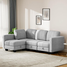 4 Seater Sofa with Storage, Convertible 2 Seater 3 Seater L-Shaped Sofa Couch with Ottoman for Living Room, Shape Customizable Sofa, Grey