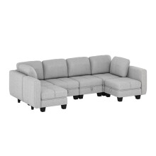 Corner Large Sofa with Storage, Modern Fabric Sofa Bed Convertible 2 Seater 3 Seater Sofa, L-Shaped U-Shaped Couch with Ottoman for Living Room, Grey