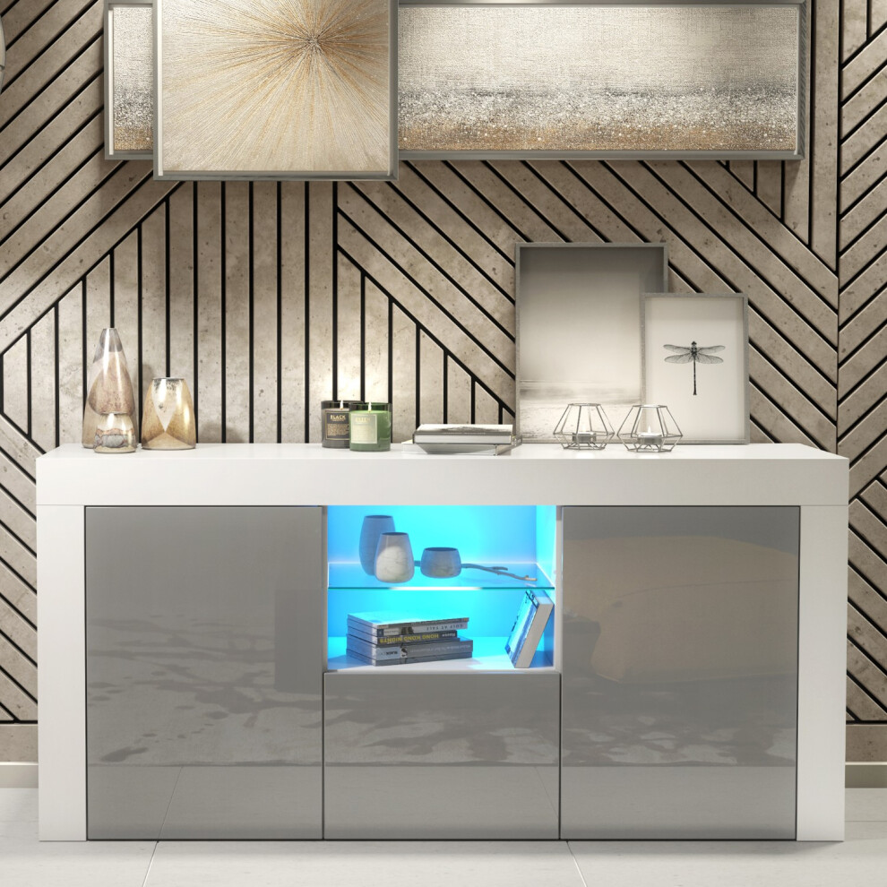 Creative Furniture Aurora 145Cm Tv Unit Led - White & Grey Gloss Doors