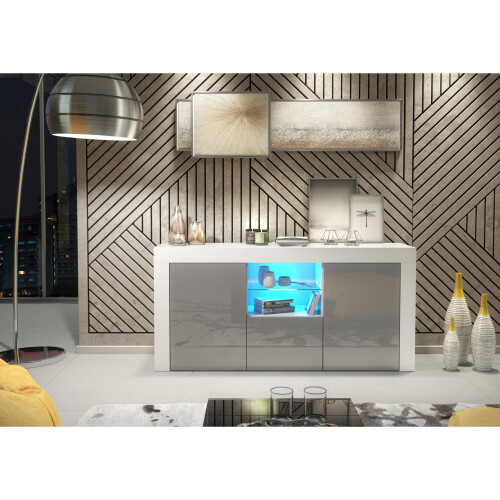 Creative Furniture Aurora 145cm TV Unit LED - White & Grey Gloss Doors 1